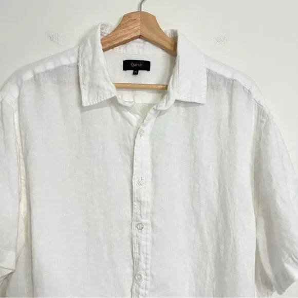 Quince Men's 100% European Linen Relaxed Short Sleeve Shirt White XL - Picture 3 of 7